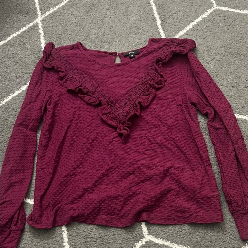J. Crew Deep Magenta Textured Blouse with Ruffles